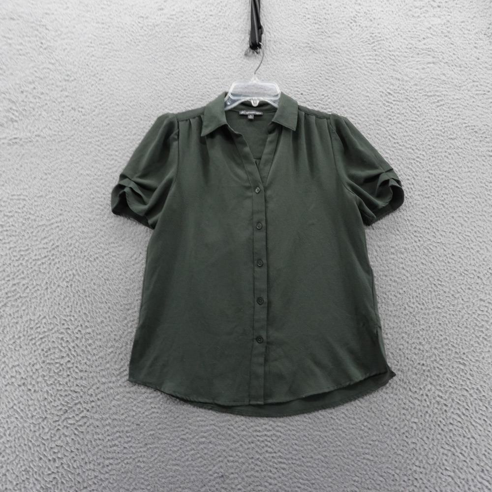 Adrianna Papell Womens XS Green Pleated‎ Puff Sleeve VNeck Oversized Top NEW